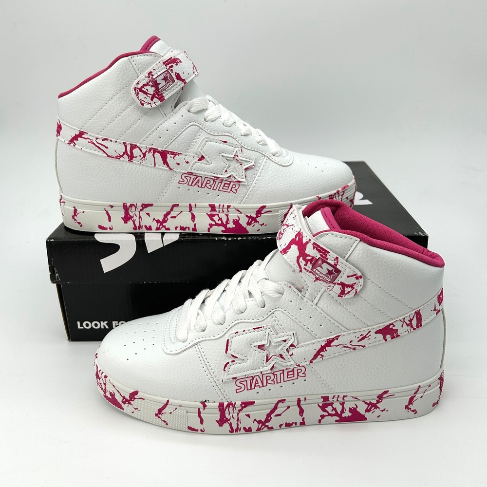 Womens High Top Sneakers Starter Full Court Size 8 White Pink‎ NEW 440-10875